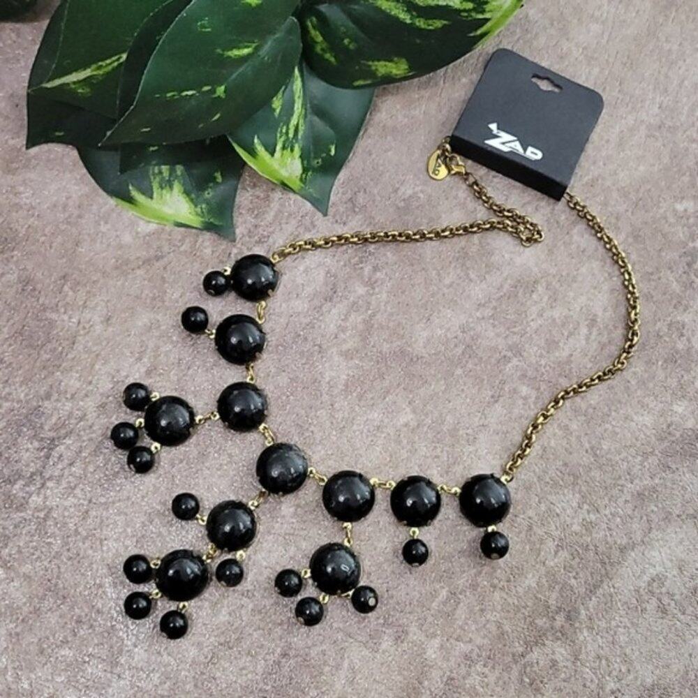ZAD Black Round Bead Bubble Bib Necklace NEW